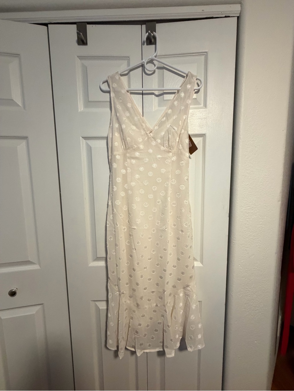 RIHOAS Cream Polka Dot V-Neck Midi Dress
